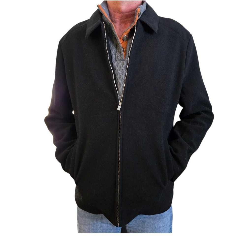 Falcon Hilltop Men Black Wool Blend Lined Zip Up Bomber Jacket Size XL‎ Vintage